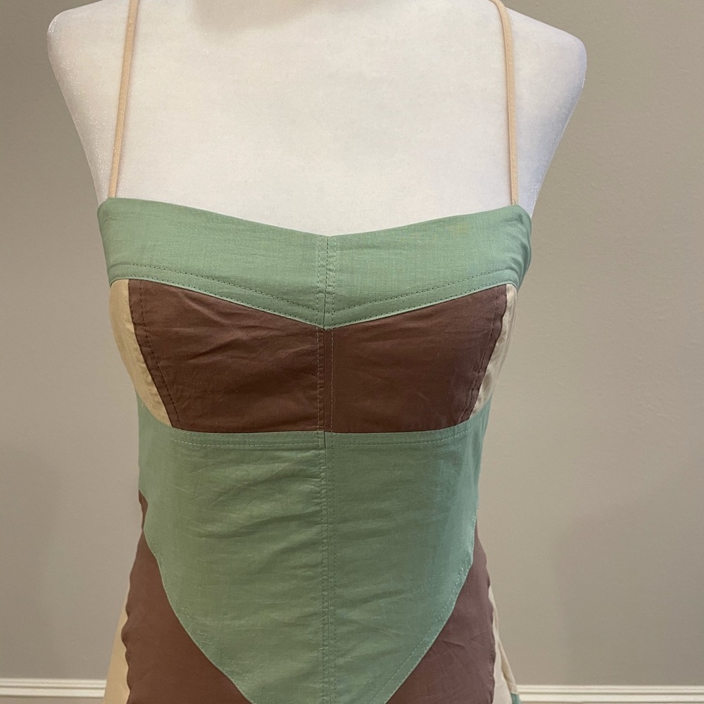 Mint, brown and tan chevron cotton midi dress - Picture 2 of 8